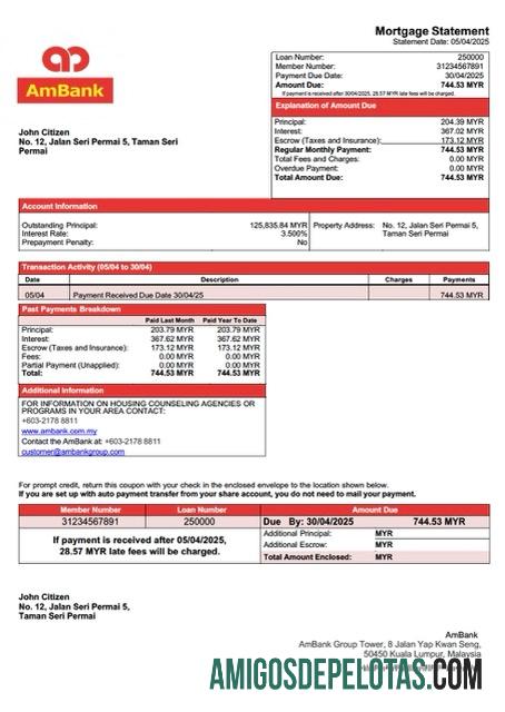 para download Modelo Word e PDF de declaração de hipoteca AmBank da Malásia